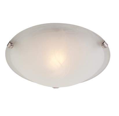 Ciata Lighting One-Light Interior Flush-Mount Ceiling Fixture, White and Brushed Nickel Finish with White Alabaster Glass  - Like New