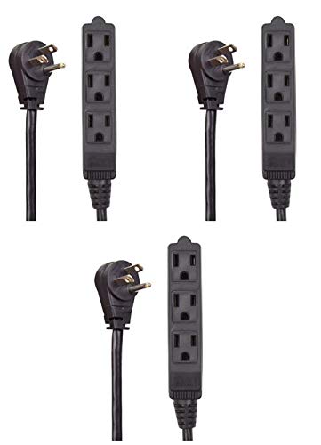 Electes 20 Feet Heavy Duty Extension Cord / Wire , Multi 3 Outlet , 3 Prong Grounded , Angled Flat Plug , 16/3 , SPT3 , UL Listed , Black {Value! 3 Pack} - Like New