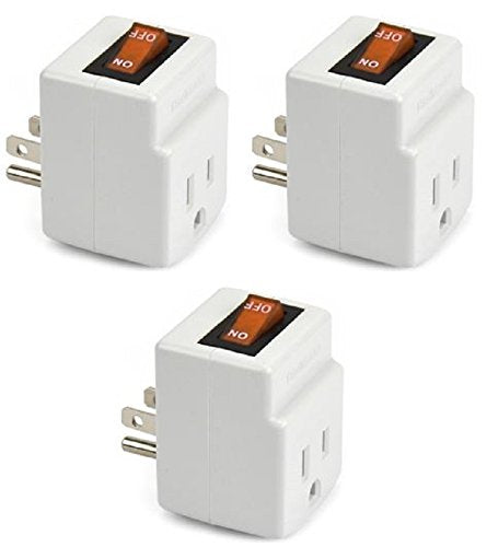 New! 3 Prong Grounded Single Port Power Adapter for Outlet with Orange Indicator On/Off Switch to be Energy Saving (3 Pack) - Acceptable