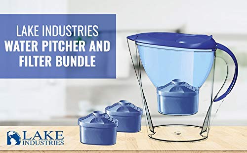 Lake Industries Alkaline Water Filter Pitcher 2.5LGREAT GIFT BPA free BUNDLE with Water Pitcher Cartridge Replacement Filters-2 Pack- Durable & Heavy 7Stage Filter-Removes Free-Radicals and Eliminates - Like New