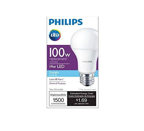 Philips 455717 100W Equivalent Daylight A19 LED Light Bulb 14W 5000K E26 - Very Good