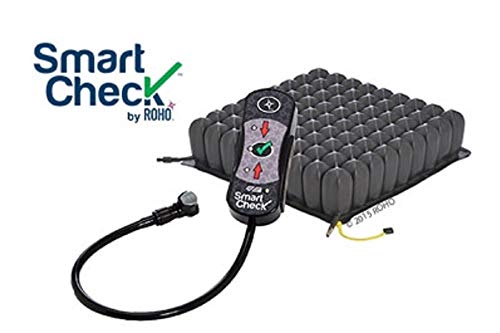 Roho Mid Profile Wheelchair Cushion with Smart Check Pressure Sensor Remote, 18 x 18 - Adjustable Pressure Relief Air Seat - Conforms to Body Shape and Weight - with Pump, Cover, Repair Kit - Like New