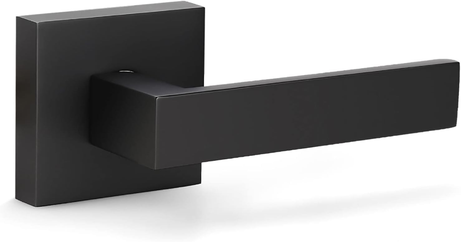 LUMIFERE - Matte Black Door Handle with Privacy Door Lock - Modern Keyless Lever Door Handle for Interior Doors - Stainless Steel - Keyless Turn Lock Door Handles Knob - Like New