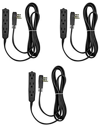 BindMaster 20 Feet Extension Cord/Wire, 3 Prong Grounded, 3 outlets, Angled Flat Plug, Black (3 Pack) - Acceptable