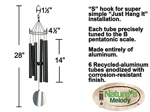 Nature's Melody Aureole Tunes Wind Chimes – Outdoor Windchime with 6 Tubes Tuned to Pentatonic Scale, 100% Rustproof Aluminum, Powder Finish & S Hook Hanger for Sympathy, Memorial Gift or Zen Garden - Very Good