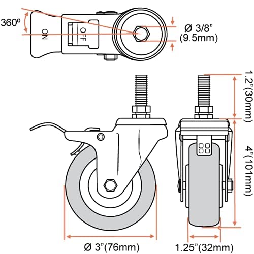 FactorDuty RED Caster Wheel 3/8"-1.2" Threaded Stem Mount Caster Wheel Polyurethane Wheels Premium Non Marking No Noise Wheel (4 Pack) - Like New