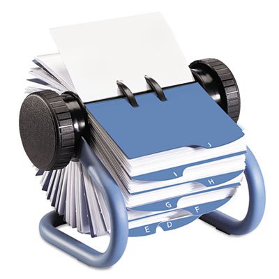 Colored Open Rotary Business Card File with 24 Guides, Blue - Like New