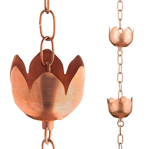 Marrgon Copper Rain Chain – Decorative Chimes & Cups Replace Gutter Downspout & Divert Water Away from Home for Stunning Fountain Display – Sizes 6.5’ or 8.5' for Universal Fit – Flower Style - Like New