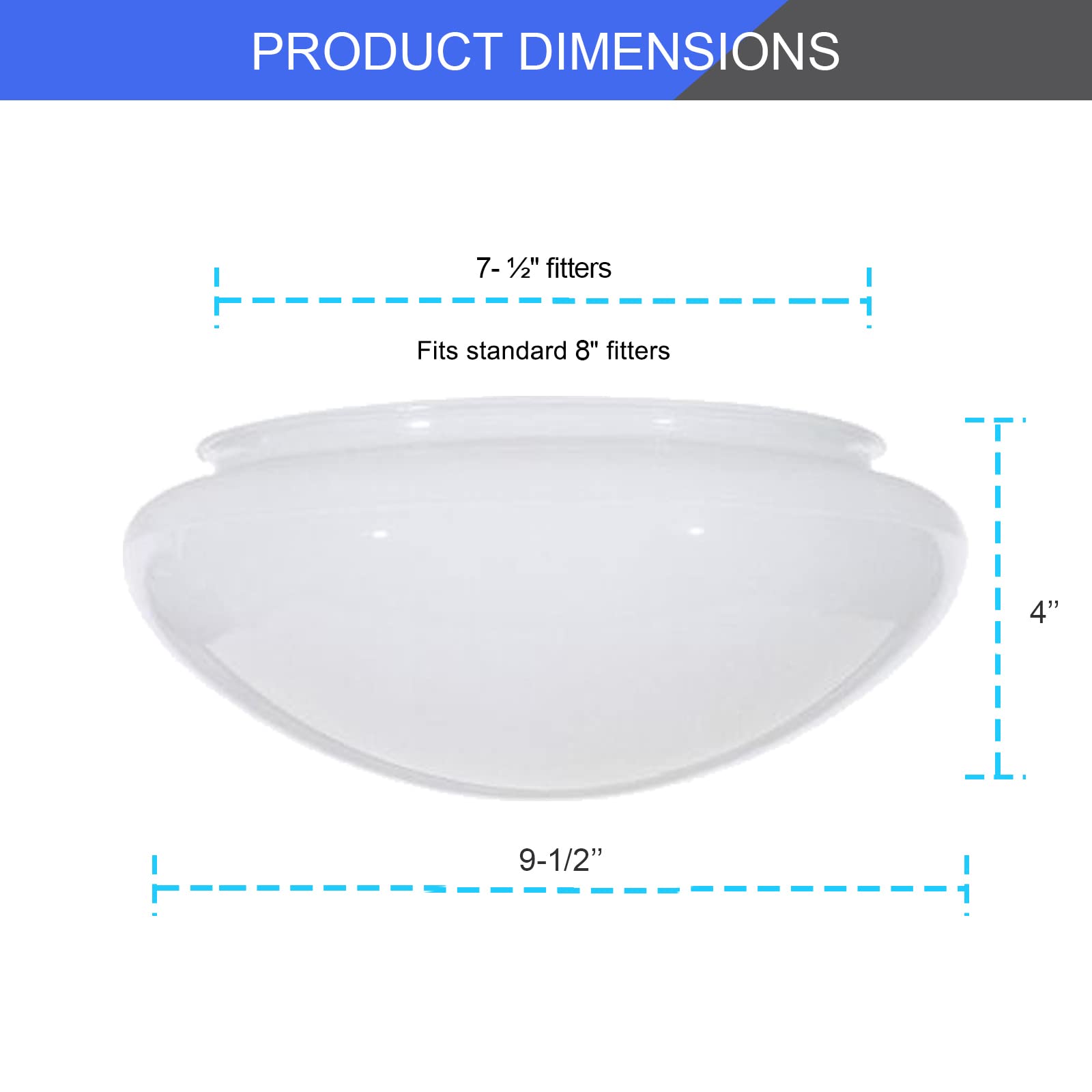 Dysmio 8-Inch White Classic Globe, Dome, Fitter Size 7-1/2 inches, Replacement Mushroom Glass Shade for Pendant, Fan light, Bathroom - Very Good