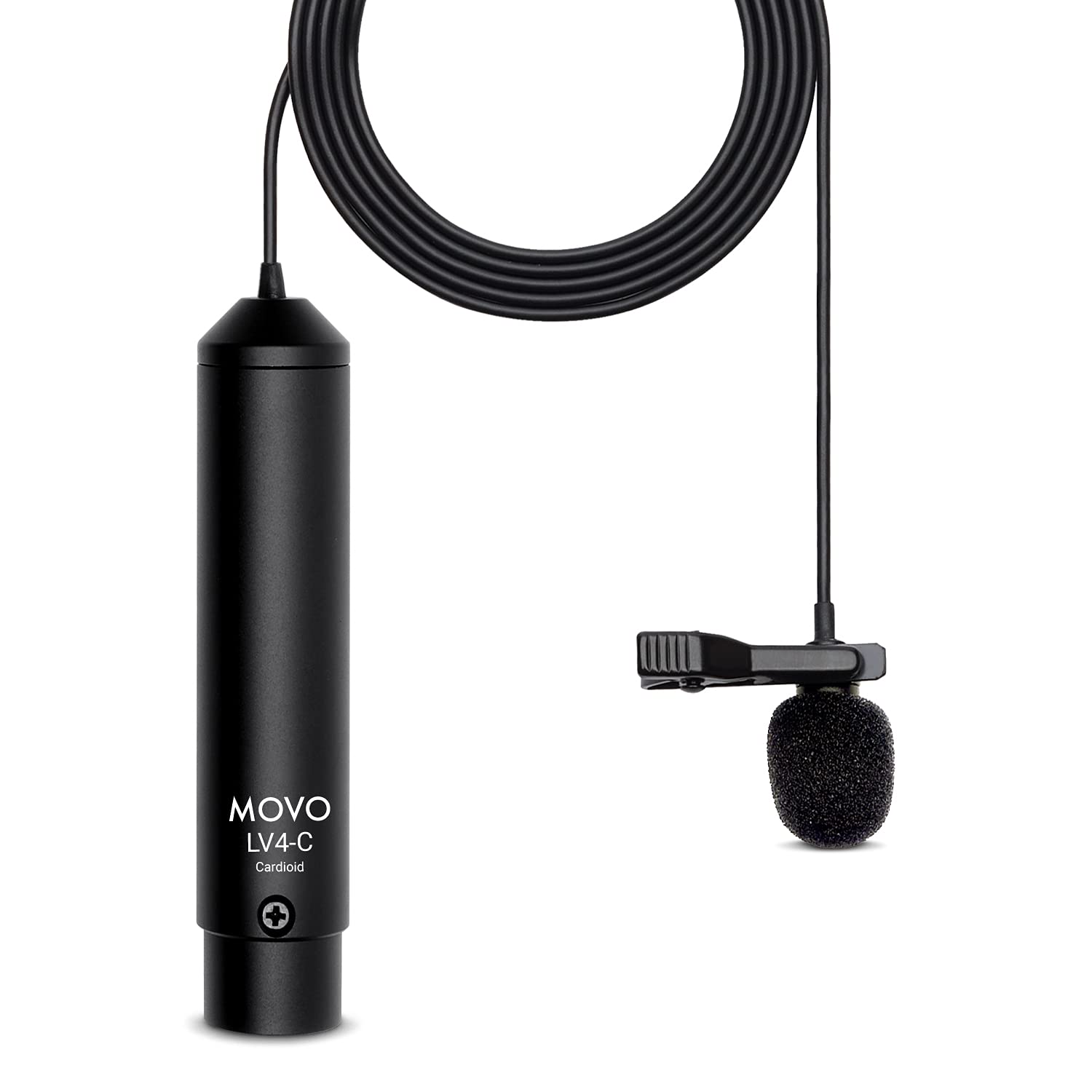 Movo LV4-C Cardioid XLR Lavalier Microphone Phantom Power with Metal Lapel Clip and Windscreen Accessories - Great External Lav Mic for Music, Podcast, Live Stream, Filming or YouTube Recording - Like New
