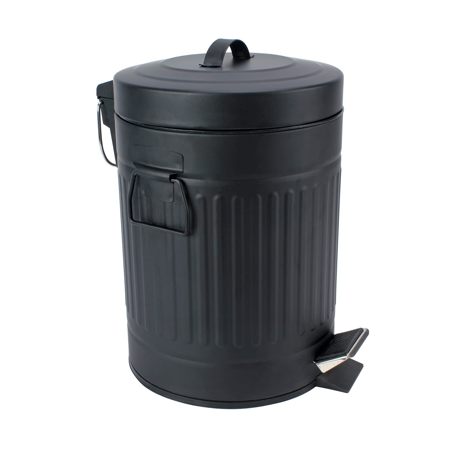 simplemade Round Step Trash Can - 5 Liter / 1.3 Gallon - Black Stainless Steel Bathroom Trash Can | Small Trash Can with Lid | Office Trash Can | Small Garbage Can with Lid | Metal Wastebasket - Very Good