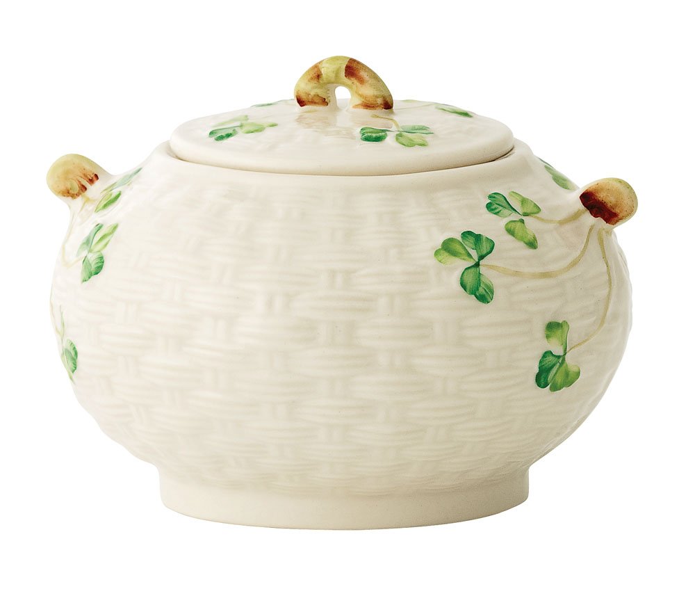 Belleek Group Shamrock Sugar Bowl, 4-Inch, White - Very Good