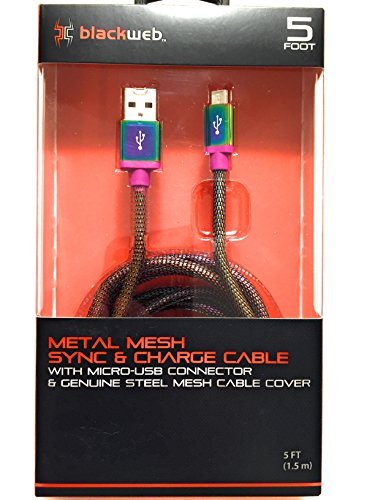 Blackweb 5� Chameleon Metal Mesh Sync an Charge Cable with Micro USB Connector Steel Cable Cover - Very Good