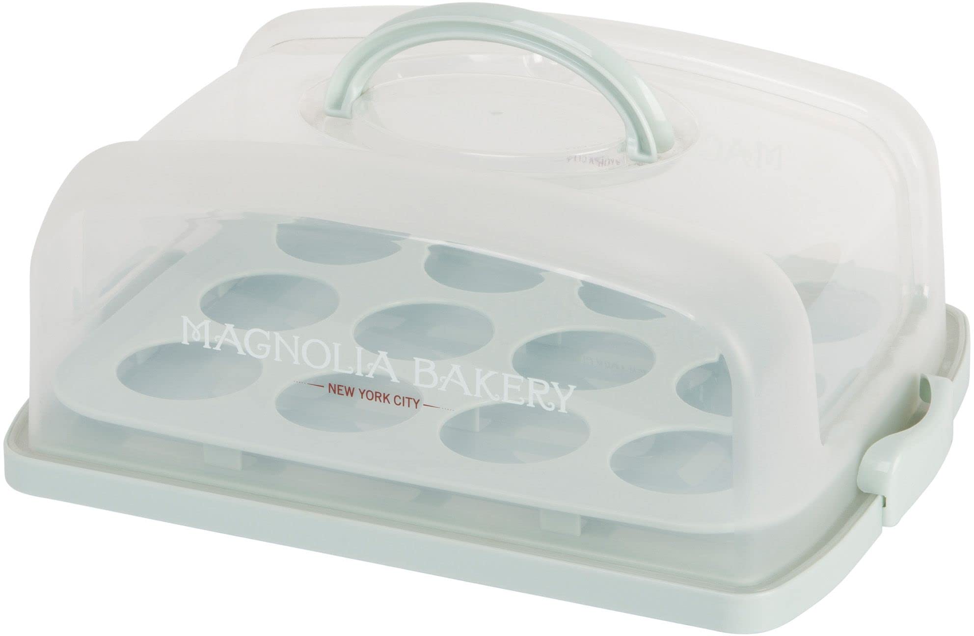 Magnolia 2in1 Cupcake Carrier and Cake Keeper with Lid, Cupcake Box to Fit 12, Sturdy, BPA-Free Cupcake Holder with Two Secure Side Closures, Dishwasher Safe (564) - Like New