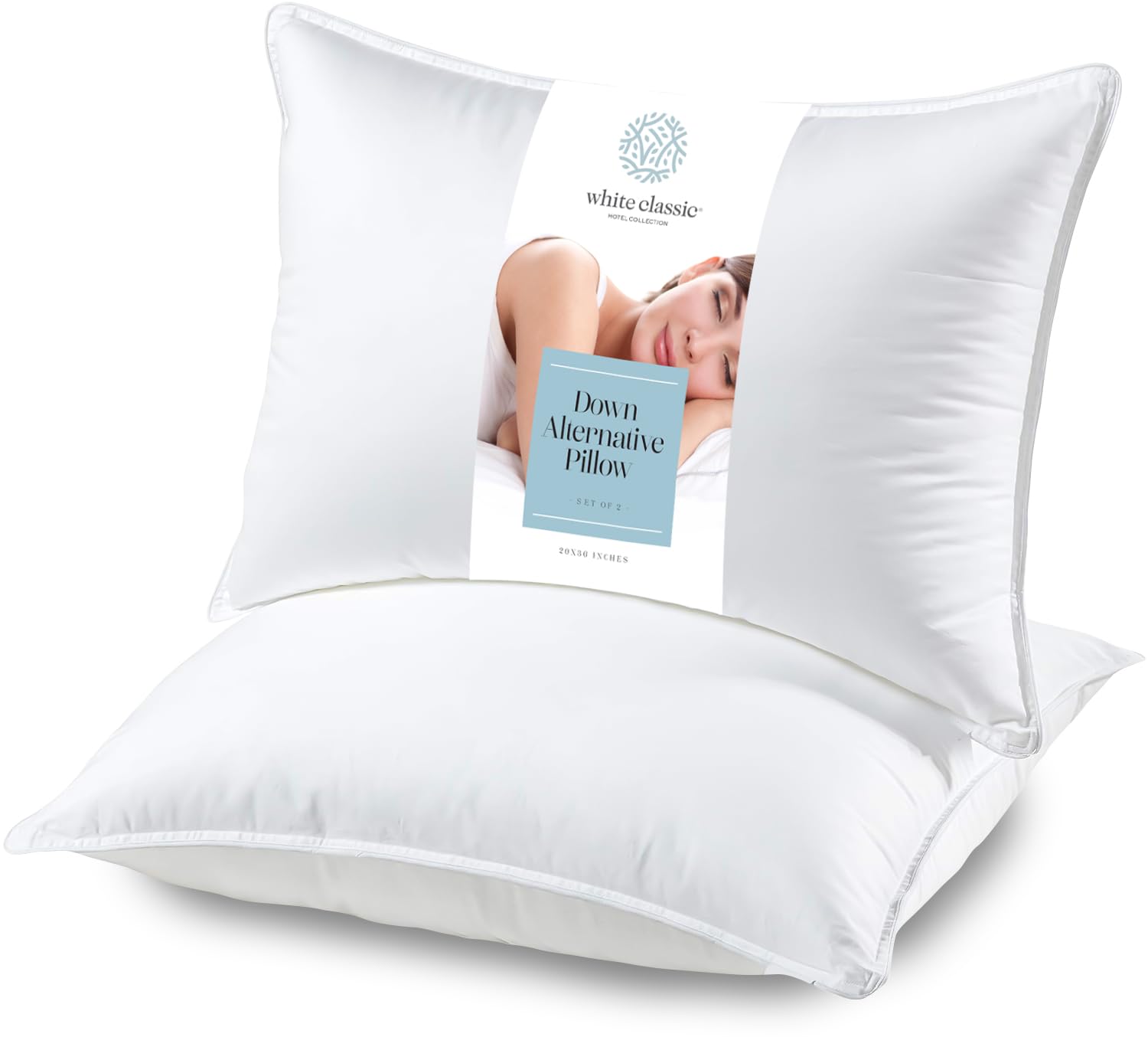 White Classic Bed Pillows for Sleeping 2 Pack, King Size Pillow Side Sleeper Set, Down Alternative Luxury Hotel Soft Pillow 20x36 Inches - Very Good
