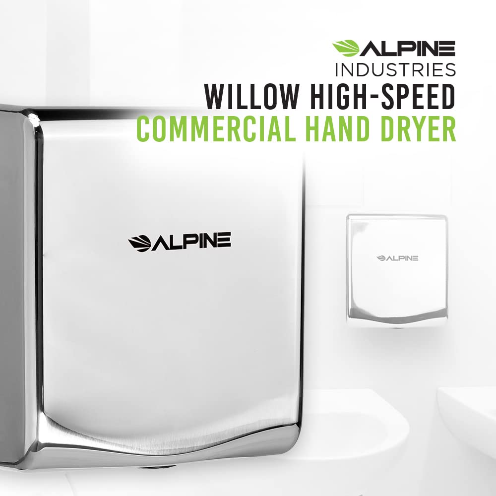 Alpine Industries Willow High-Speed Commercial Hand Dryer - Stainless Steel Wall Mounted Automatic Sensor Dryer with HEPA Filter & Blue Light Dries Hands in 8 Seconds - Like New