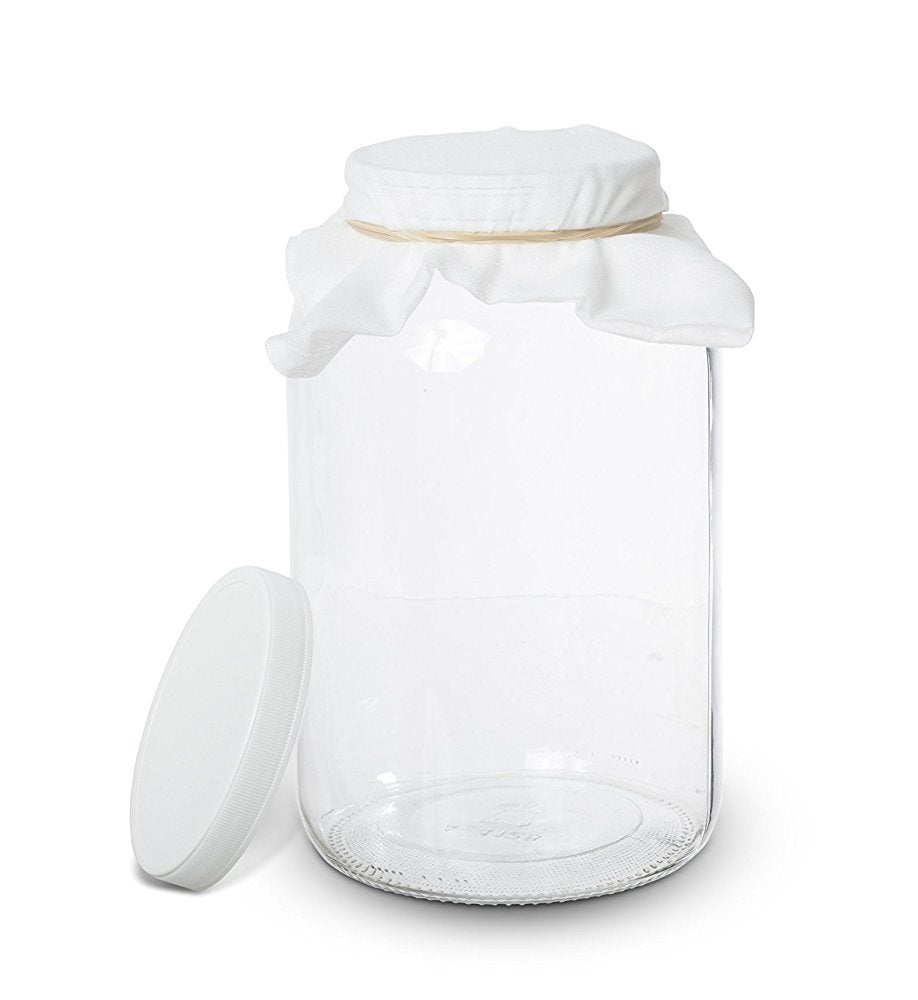 1 Gallon Glass Kombucha Jar - Home Brewing and Fermenting Kit with Cheesecloth Filter, Rubber Band and Plastic Lid - By Kitchentoolz - Like New