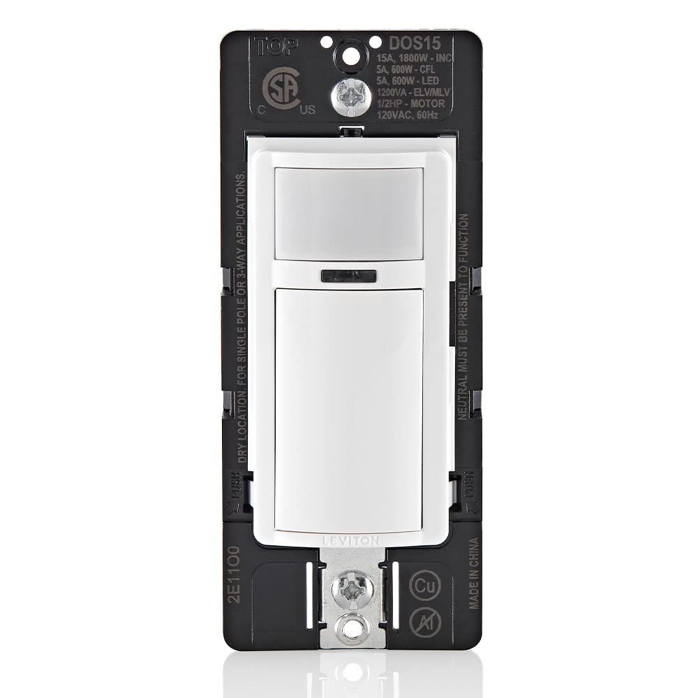 Leviton DOS15-1LZ Decora Occupancy Motion Sensor In-Wall Switch, Auto-On, 15A, Single Pole, Multi-Way or Multi-Sensor, White with Ivory, Light Almond Faceplates - Like New