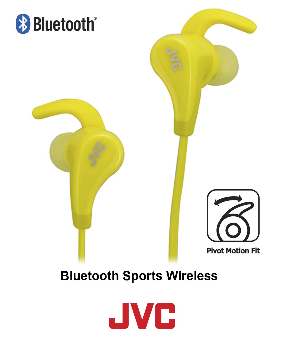 JVC Yellow and Grey Wireless Water Resistant Pivot Motion Sport Headphone with Locking Ear Fit HA-ET50BTY - Like New