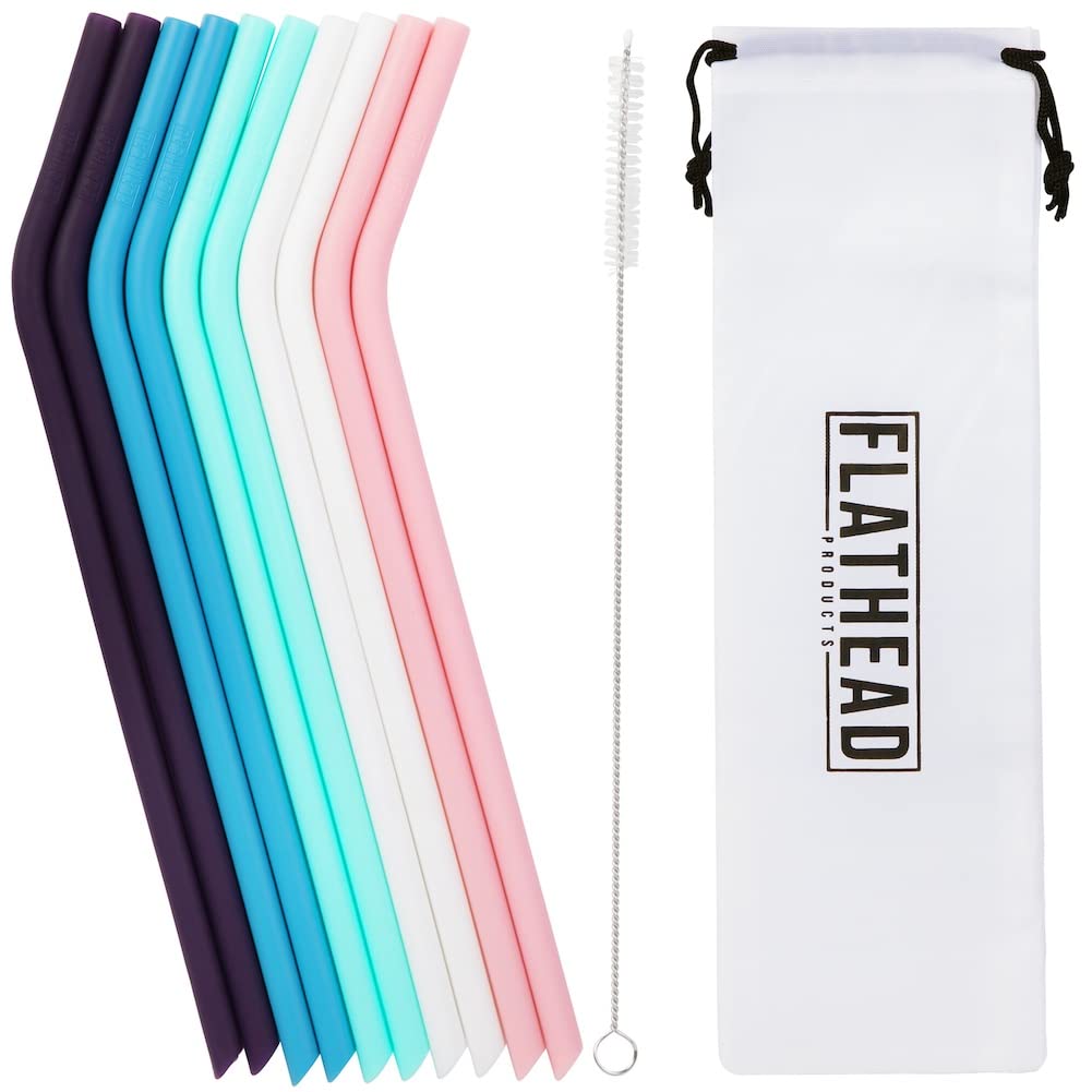 Flathead Reusable Silicone Drinking Straws Straight - 20oz tumbler compatible - Comes with cleaning brush - Good