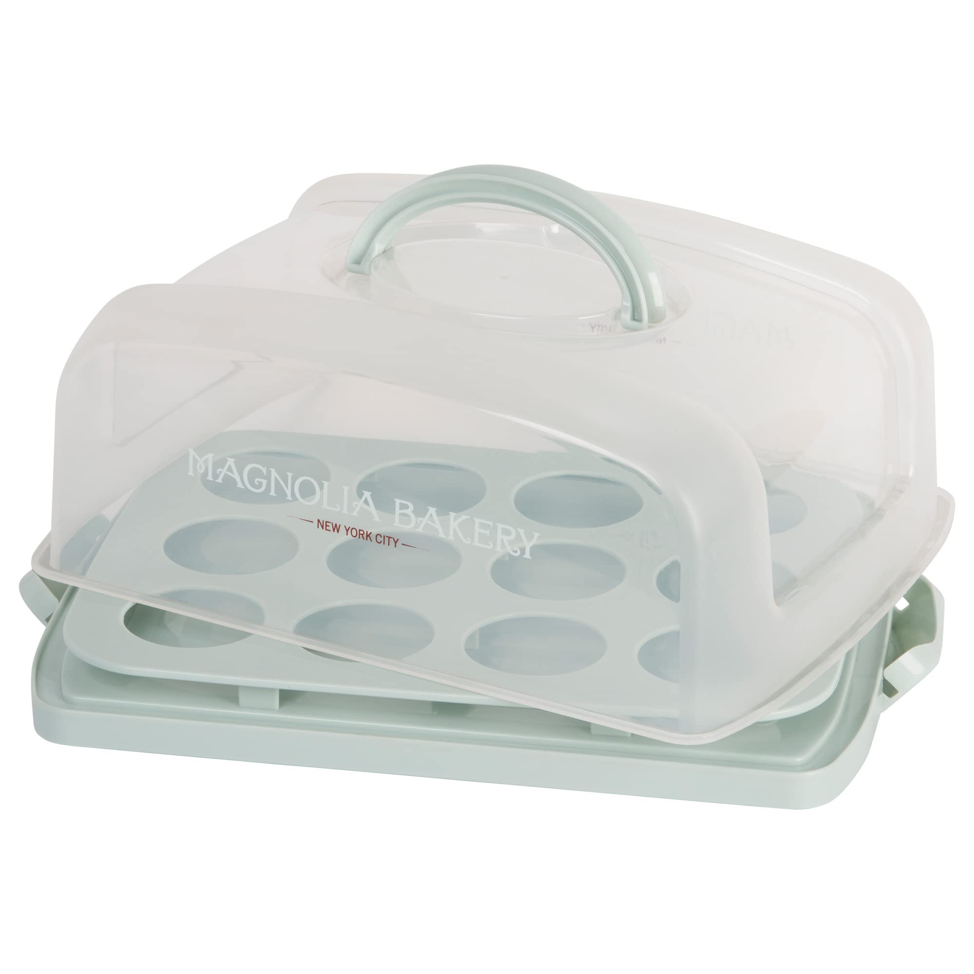 Magnolia 2in1 Cupcake Carrier and Cake Keeper with Lid, Cupcake Box to Fit 12, Sturdy, BPA-Free Cupcake Holder with Two Secure Side Closures, Dishwasher Safe (564) - Like New