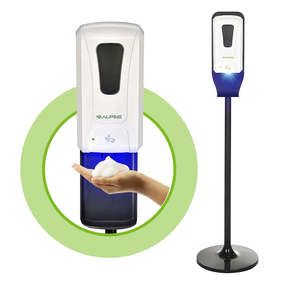 Alpine Industries Automatic Touch-Free Soap-Hand Sanitizer Dispenser with Floor Stand - Hands-Free Smart Sanitizing Station - 1200ml Capacity Non-Touch Foam Wash/Sanitizer for Home or Commercial Use - Very Good