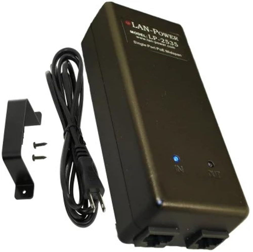 LAN-Power LP-2535 Power over Ethernet (PoE) Single Port Injector High Power/PoE Plus Midspan Injector; Supports Data links at 10Mbs, 100Mbs or 1000Mbs (Gigabit Compatible) - Very Good