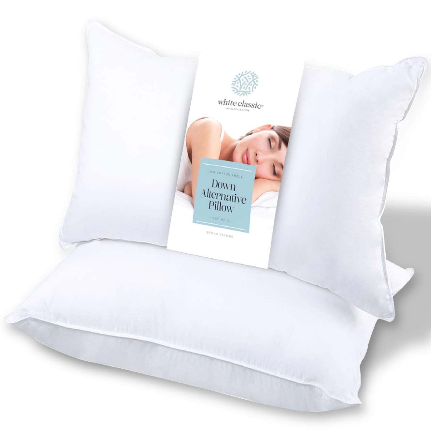 White Classic Bed Pillows for Sleeping | Down Alternative Luxury Hotel Pillow | 2, 6 Pack | Standard, Queen, King Size - Like New