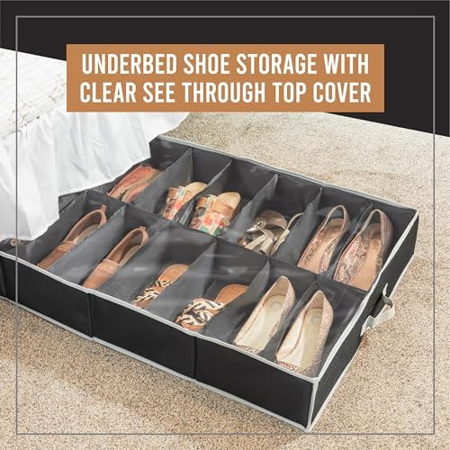 HOLDN' STORAGE Extra-Large Under Bed Shoe Storage Organizer - Underbed Storage Solution Fits Men's and Women's Shoes, High Heels, and Sneakers with Durable Vinyl Cover & Extra-Strong Zipper - Black - Very Good