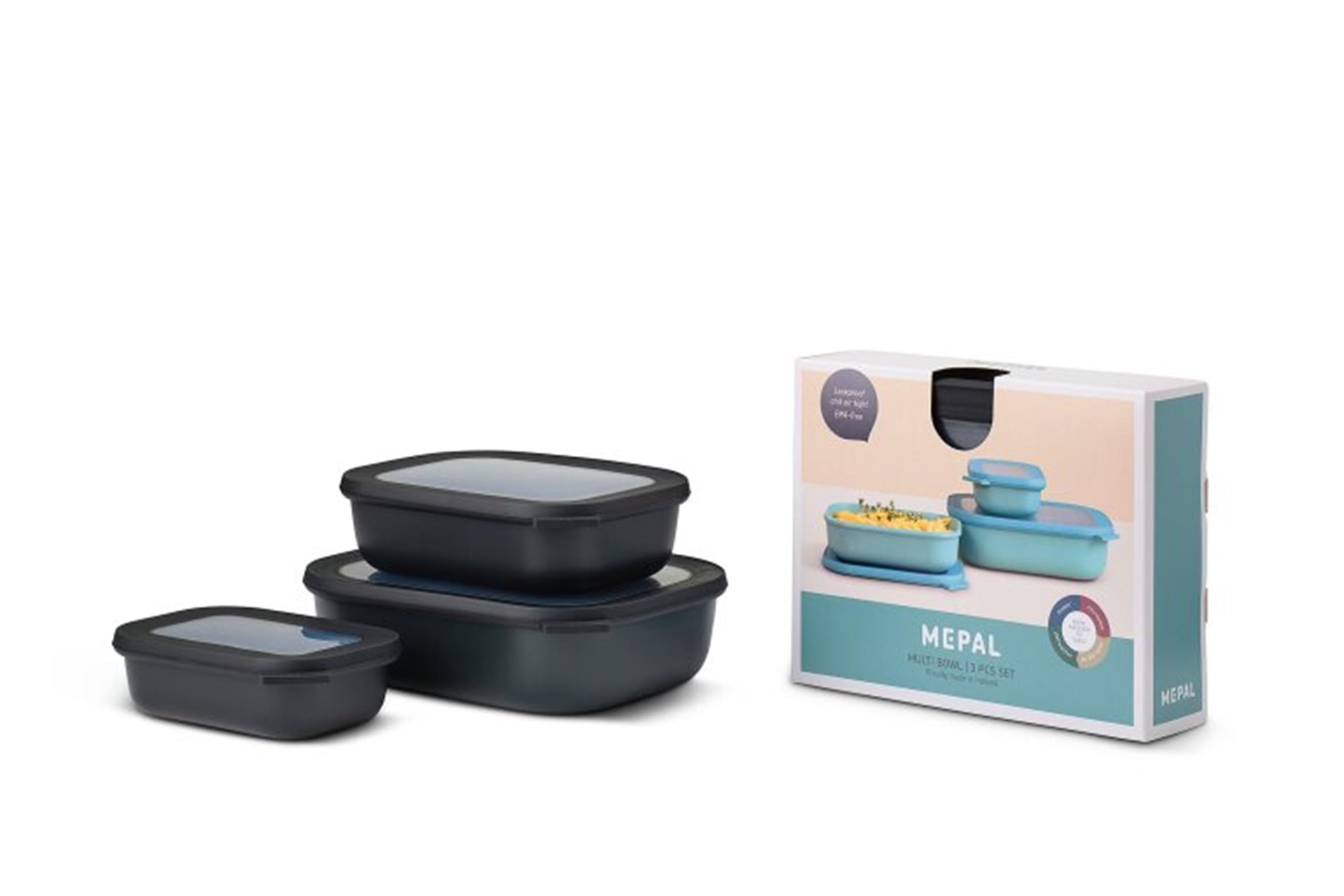 Mepal Cirqula Multi Rectangular 3-Piece-Bowl Set-Food Storage Containers-Stackable-Dishwasher Safe - Very Good