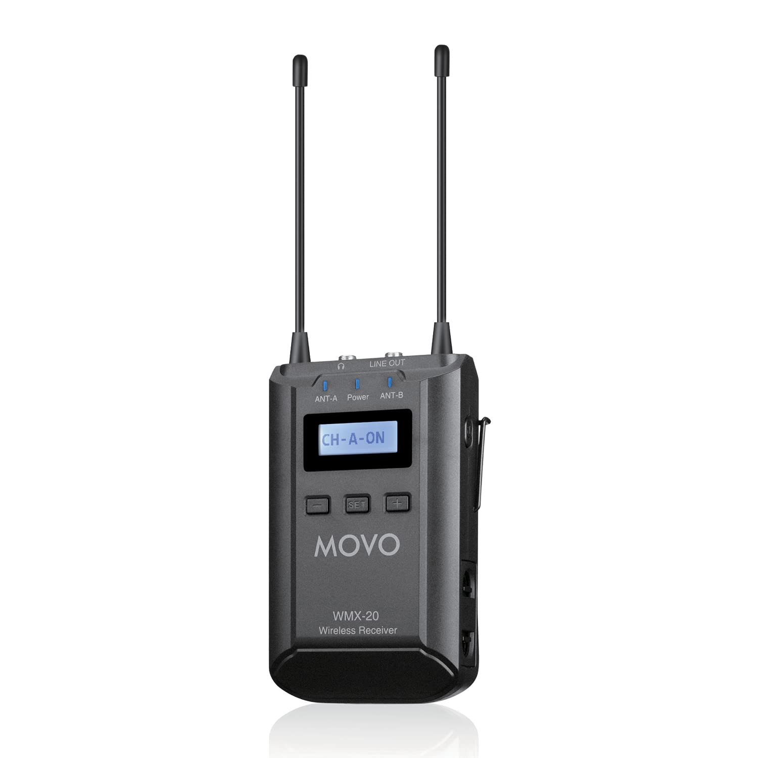 Movo WMX-20-RX Receiver for Wireless Lavalier Microphone System - For WMX-20 UHF Wireless Microphone System - Pairs w/ 2x Lapel Microphone Wireless Transmitters - Headphone Monitoring for Wireless Mic - Like New
