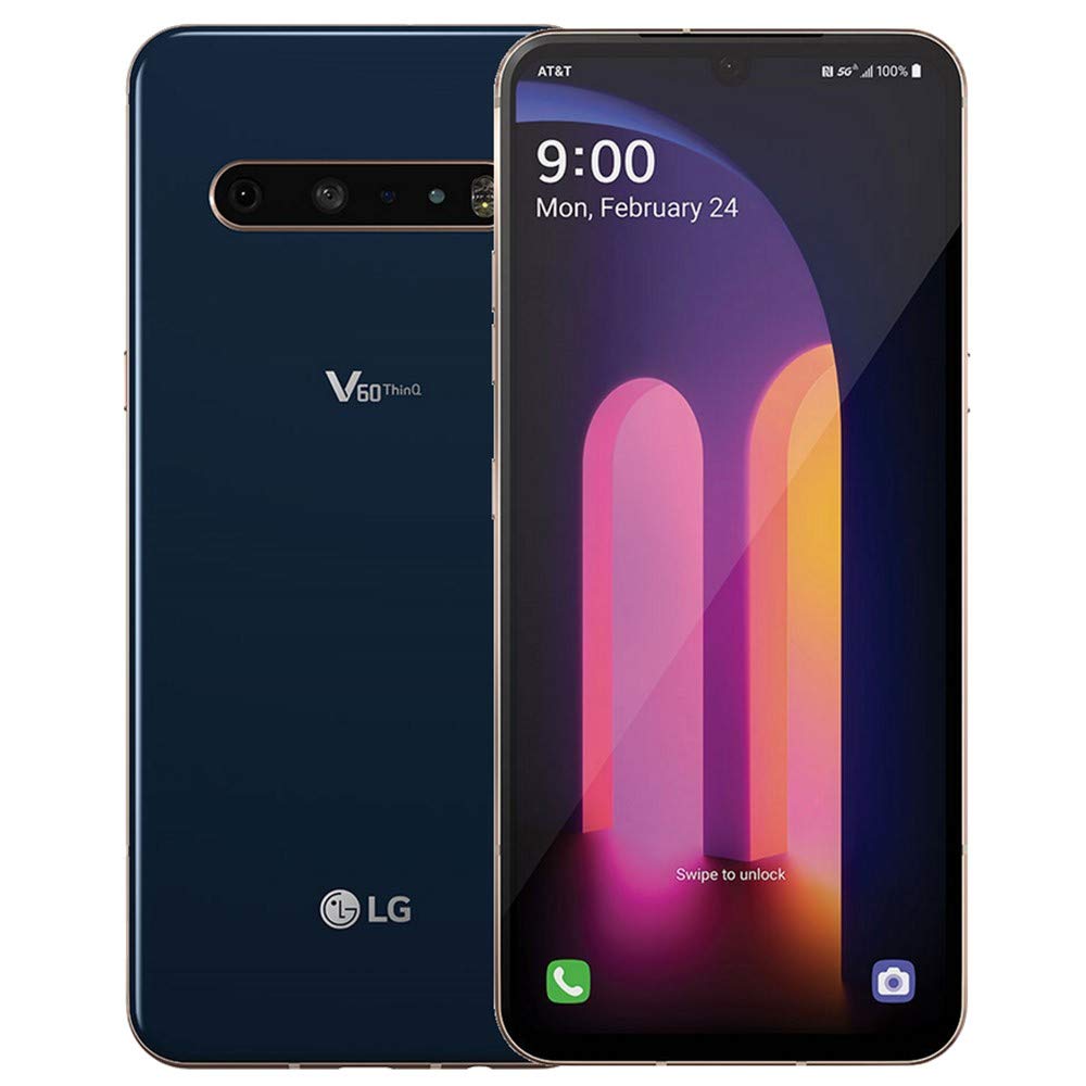 LG V60 5G (128GB,8GB RAM) 6.8" OLED, 64MP 8K Camera, IP68 Water Resistant, Snapdragon 865 AT&T Unlocked (T-Mobile, Metro, Latin) Fast Wireless Charging Bundle (Classy Blue) - Very Good