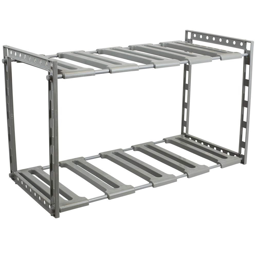 Home Basics 2 Tier Adjustable Multi-Functional Plastic Under Sink Organizer, Grey - Very Good