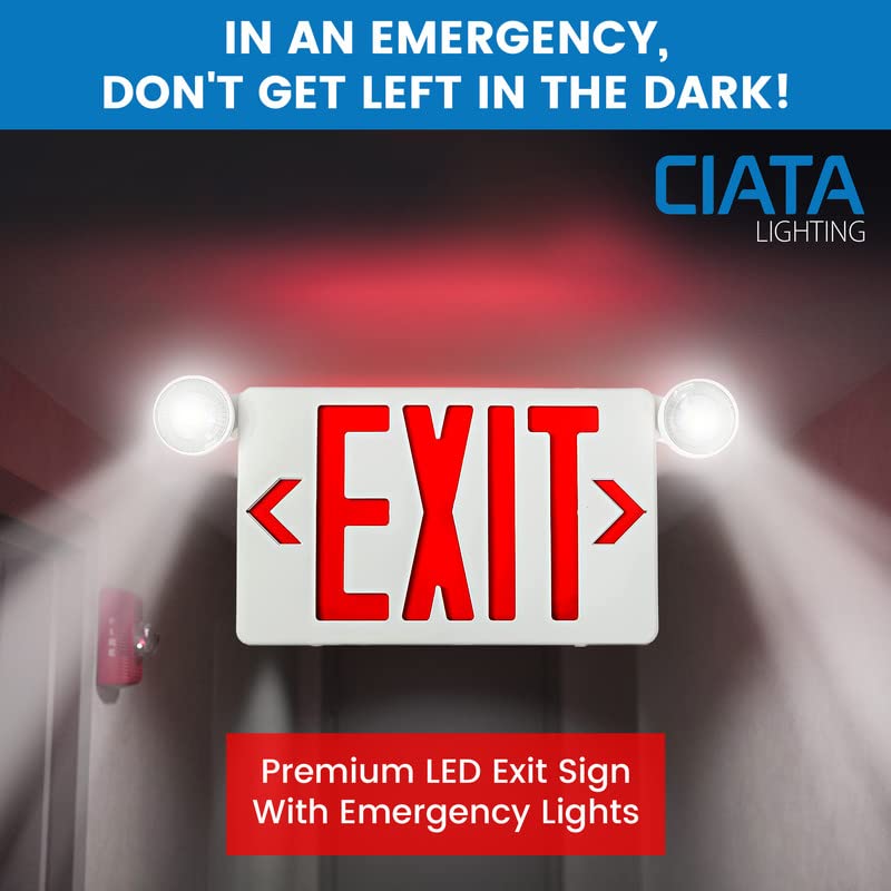 Ciata Ultra Bright LED Decorative Red Exit Sign & Emergency Light Combo with Battery Backup, 6-inch Red Letters  - Like New