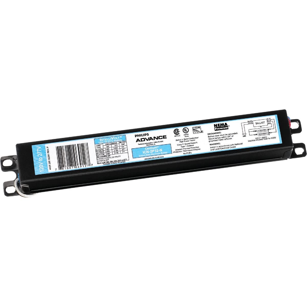 Philips Advance ICN-2P32-N Electronic Ballast, T8 Lamps, 120/277V Lighting, Black - Like New