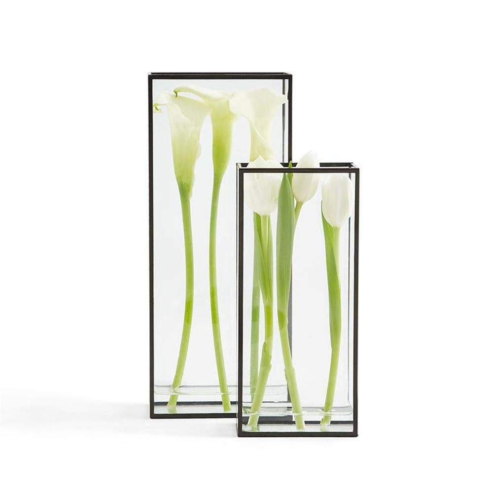 Two's Company Tozai Windows Set of 2 Square Vases with Black Trim,IKT001-BKS2 - Very Good