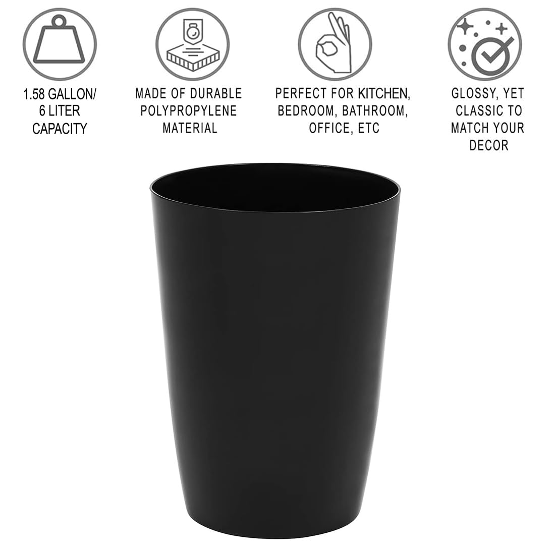 HOLD N� STORAGE Small Trash Can�Open Top Garbage Cans for Kitchen, Office, Dorm, Bathroom, etc.�Waste Can for Compact/Tight Spaces �The Perfect Bathroom Trash Can � 10.5� x 7.5� Trash Bin�Glossy Black - Acceptable