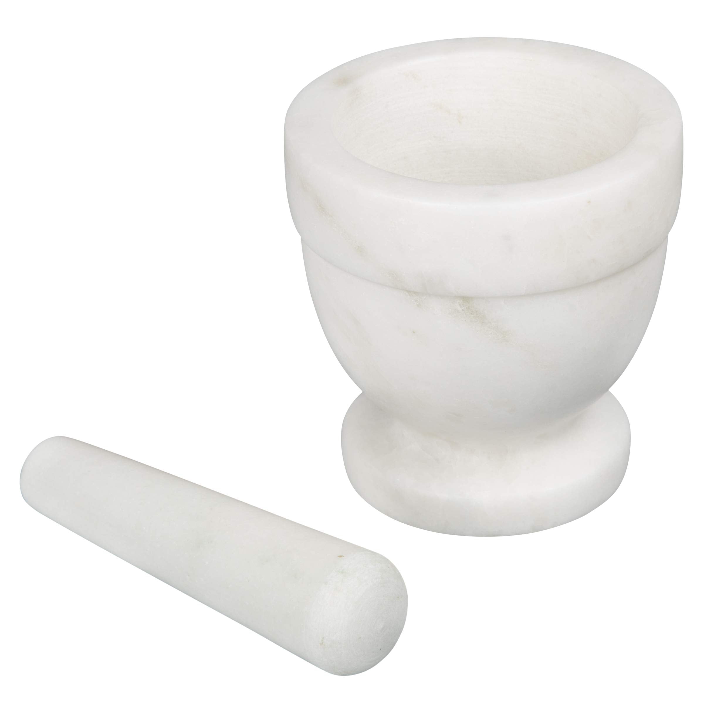 Creative Home Natural Marble Mortar and Pestle Set Spice Grinder Guacamole Molcajete Bowl, Kitchen Spices, Herbs, Pesto Grinder, 4" Diam. x 4" H, Off-White (color may vary) - Like New