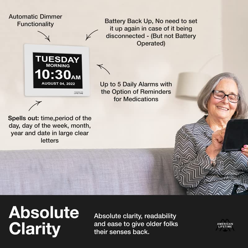 American Lifetime 【New 2022】 Day Clock Large Digital Clock Large Display with Date and Day of The Week, Digital Wall Clock Large Display Dementia Products for Elderly Seniors,Clocks for Seniors - Like New