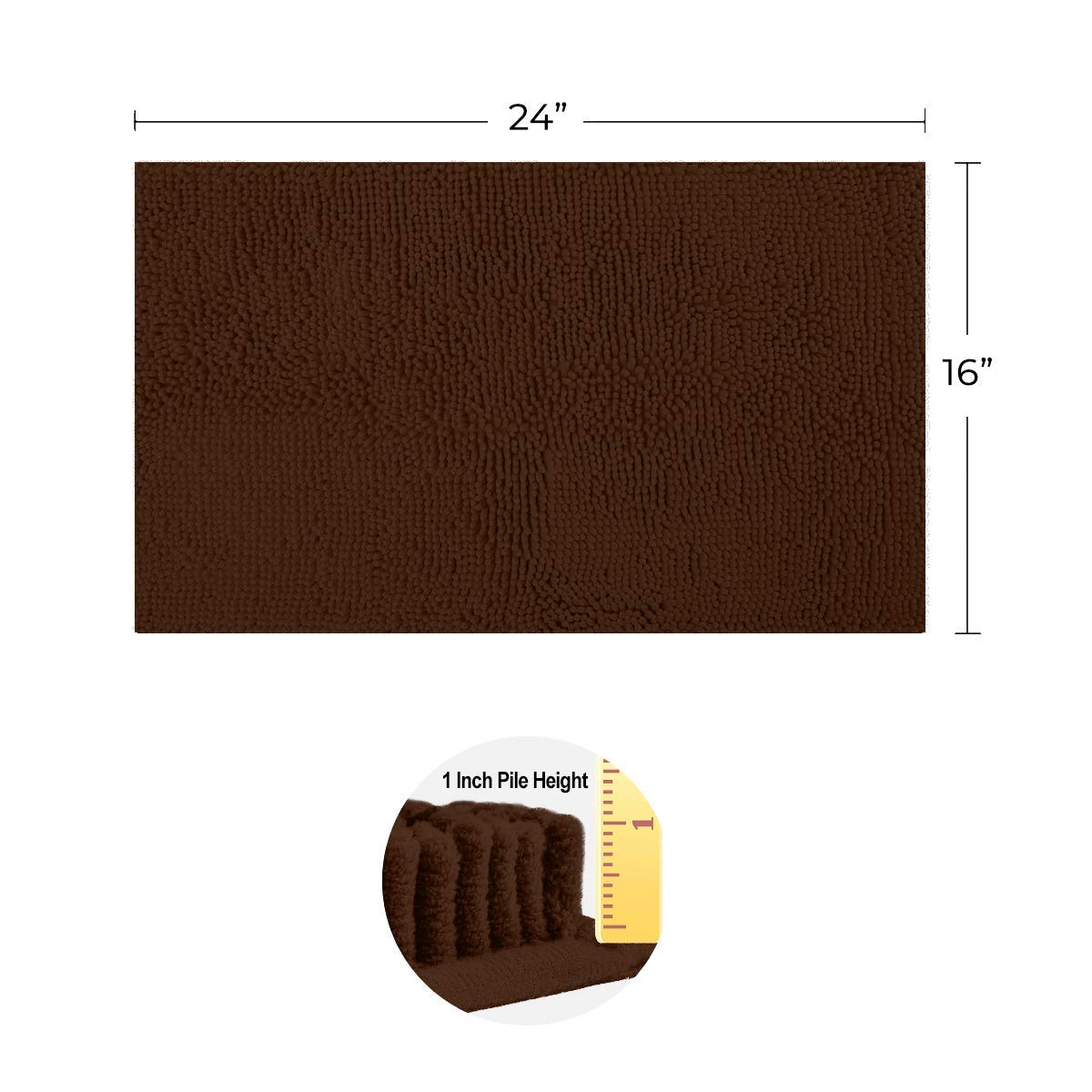 LuxUrux Bathroom Rug Mat Set�Extra-Soft Plush Bath mat Shower Bathroom Rugs 16 x 24 inch Set,1'' Chenille Microfiber Material, Super Absorbent. (15 x 23'', Brown) - Like New