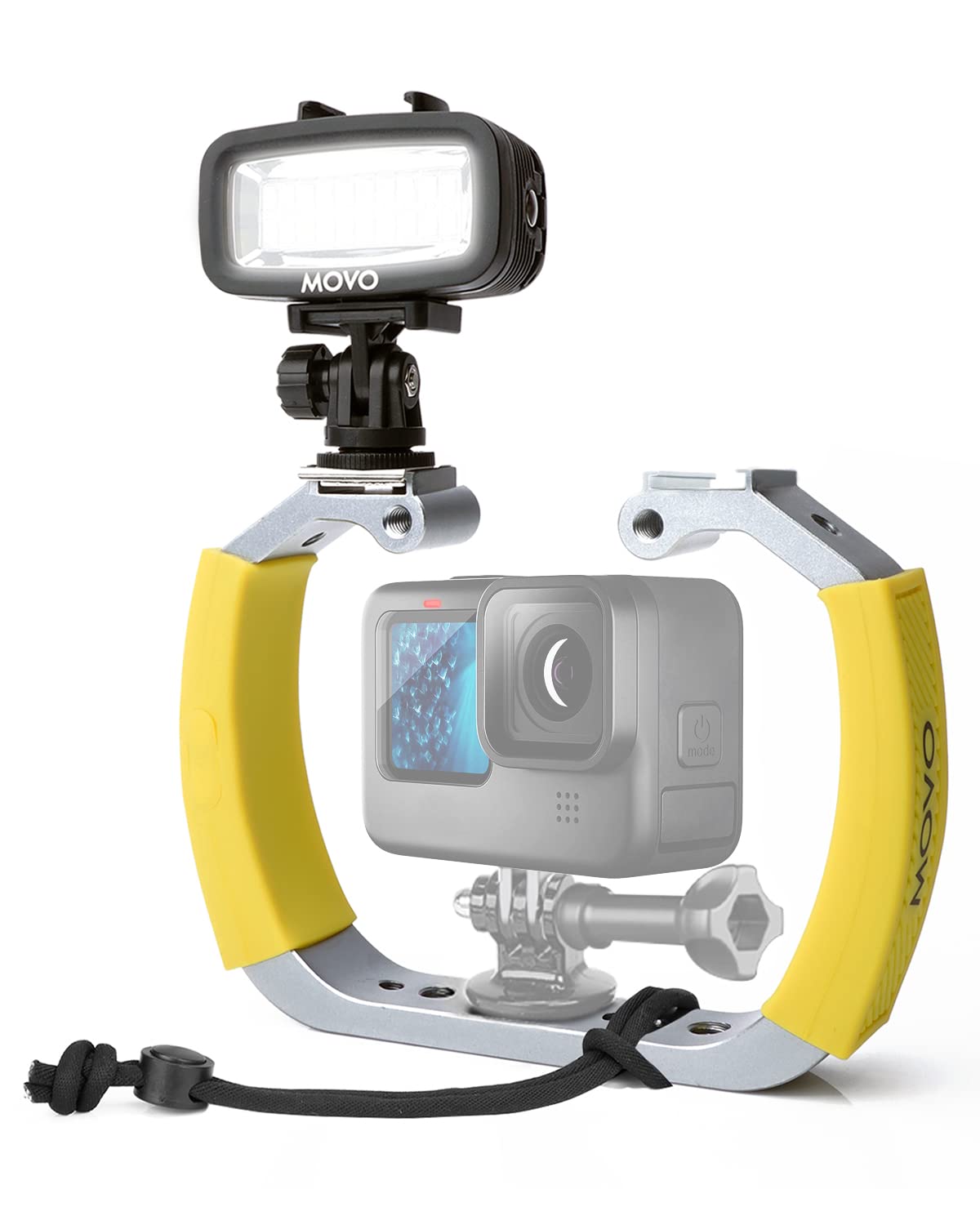 Movo DiveRig4 Diving Rig Bundle with Waterproof LED Light - Compatible with GoPro HERO3, HERO4, HERO5, HERO6, HERO7, HERO8, and DJI Osmo Action Cam - Scuba Accessories for Underwater Camera - Acceptable