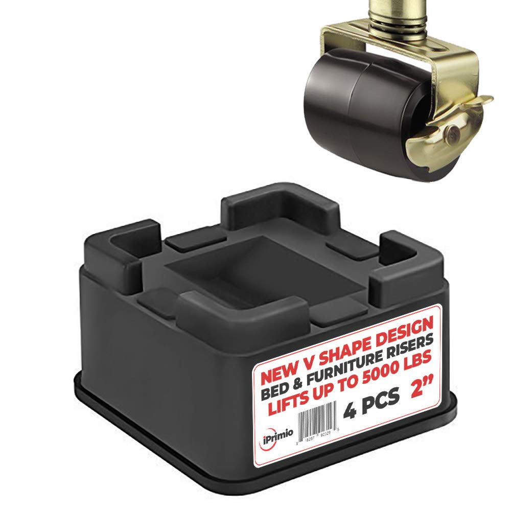 iPrimio Round Bed & Furniture Riser – 2 Inch Lift and Supports Over 5,000 Pounds – Anti Skid Foam Grip Pad for Castor Prevents Bed Rolling - for Beds, Couch, Desk, Tables, Chairs - Very Good