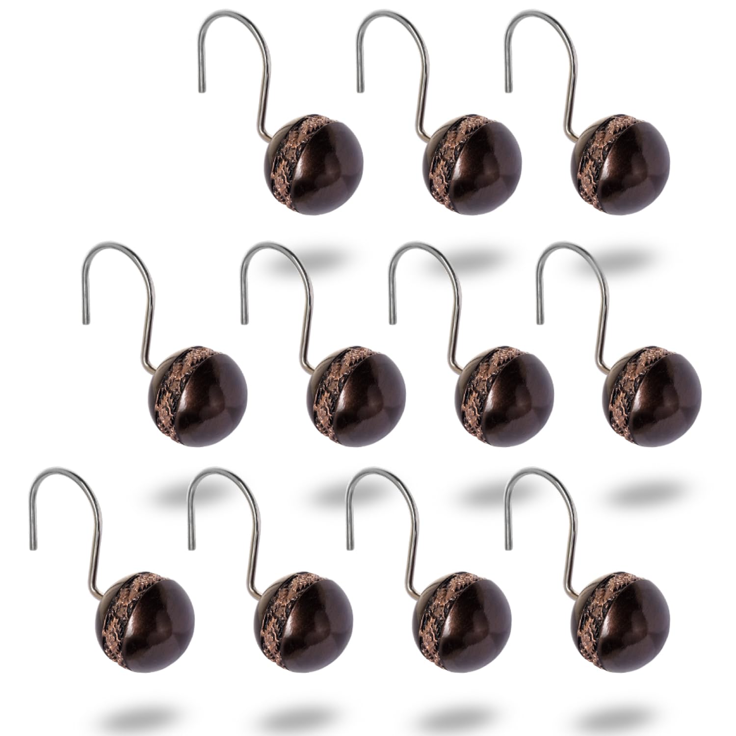 Creative Scents Brown Shower Curtain Hooks Decorative - Set of 12 Shower Hooks for Shower Curtain - Durable Shower Rings for Curtain (Dublin Collection) - Like New