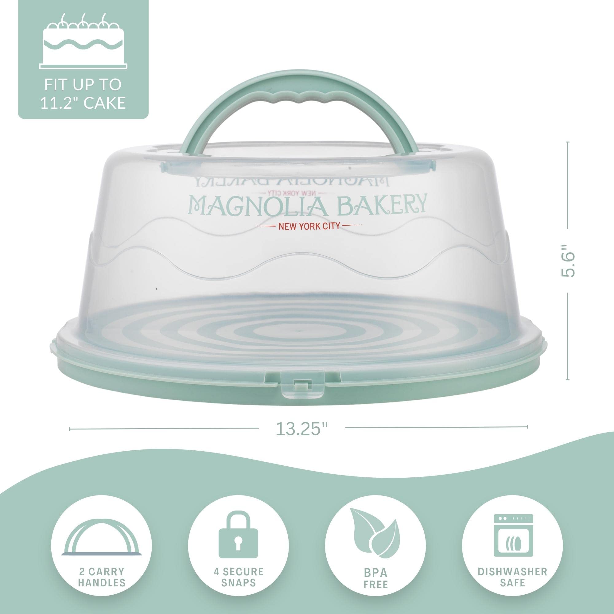 MosJos Round Cake Carrier, BPA-Free Plastic Cake Keeper with Lid, Fits 10” Cakes, Four Secure Side Closures, Dishwasher Safe Cake Transport Container - Like New