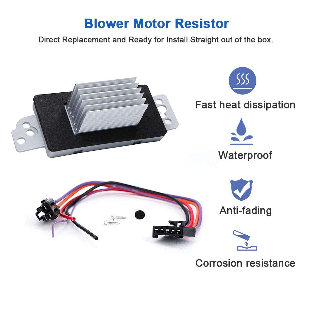 HVAC Blower Motor Resistor Kit With Harness�Replacement for Chevy Silverado Tahoe Trailblazer Suburban Avalanche GMC Sierra Envoy Yukon Buick Cadillac Escalade Replaces # 15 81773, 89018778, 89019351 - Like New