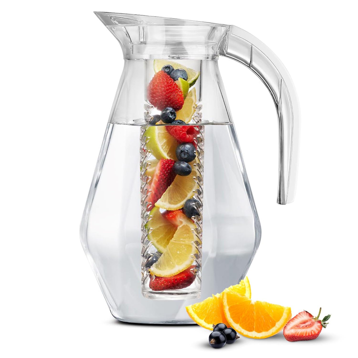 MosJos Acrylic Pitcher (72 oz), Clear Plastic, Water Pitcher with Lid, Shatterproof, BPA-Free Clear Pitcher, Ideal for Sangria, Lemonade, Juice, Iced Tea & More (Infuser- Acrylic Pitcher) - Like New