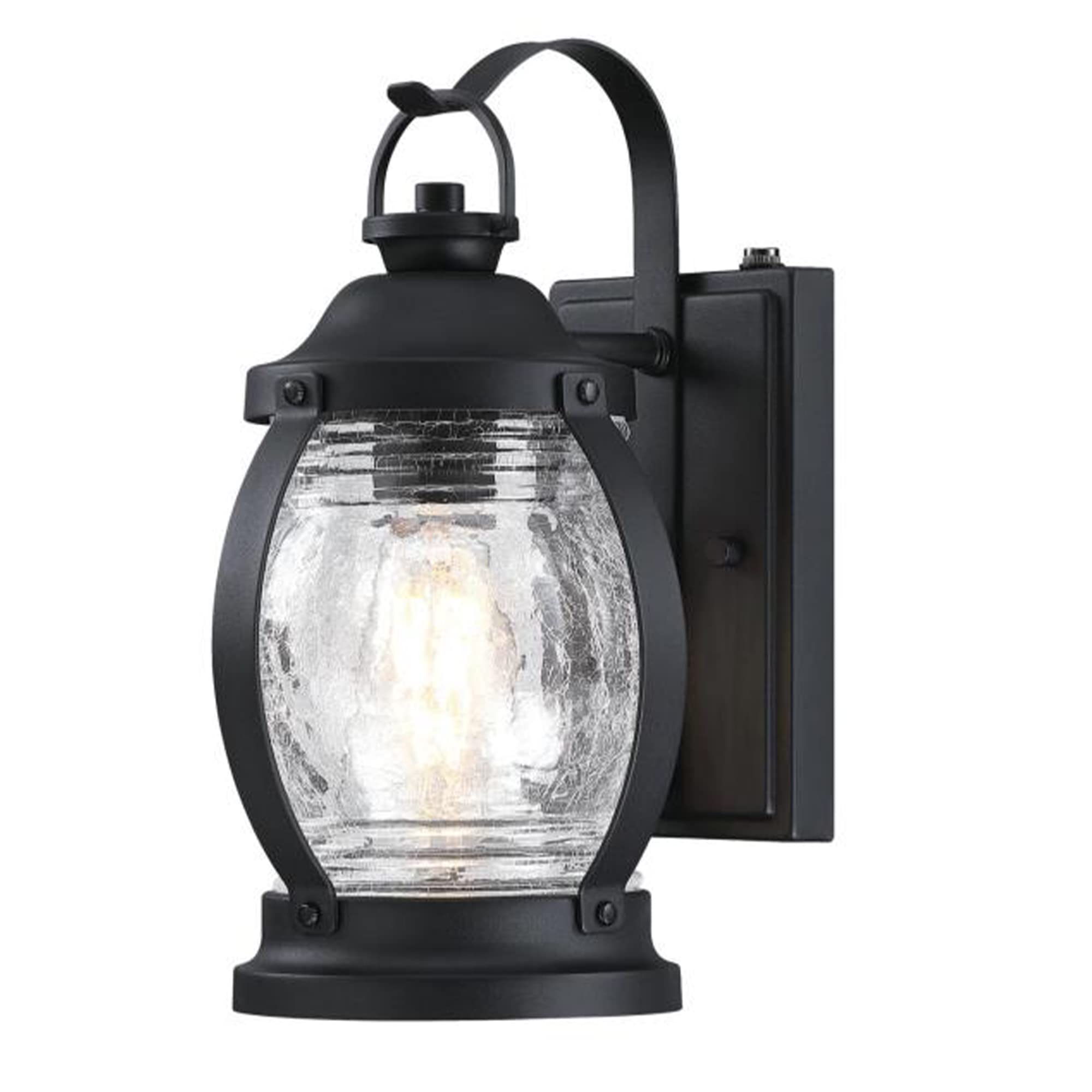 Ciata Lighting Outdoor Light for House Fixture Wall Mount Light Lantern Sconce, Dusk-to-Dawn Sensor Wall Light, Weather Proof, Front Porch Lights in Black Finish with Clear Crackle Glass  - Like New