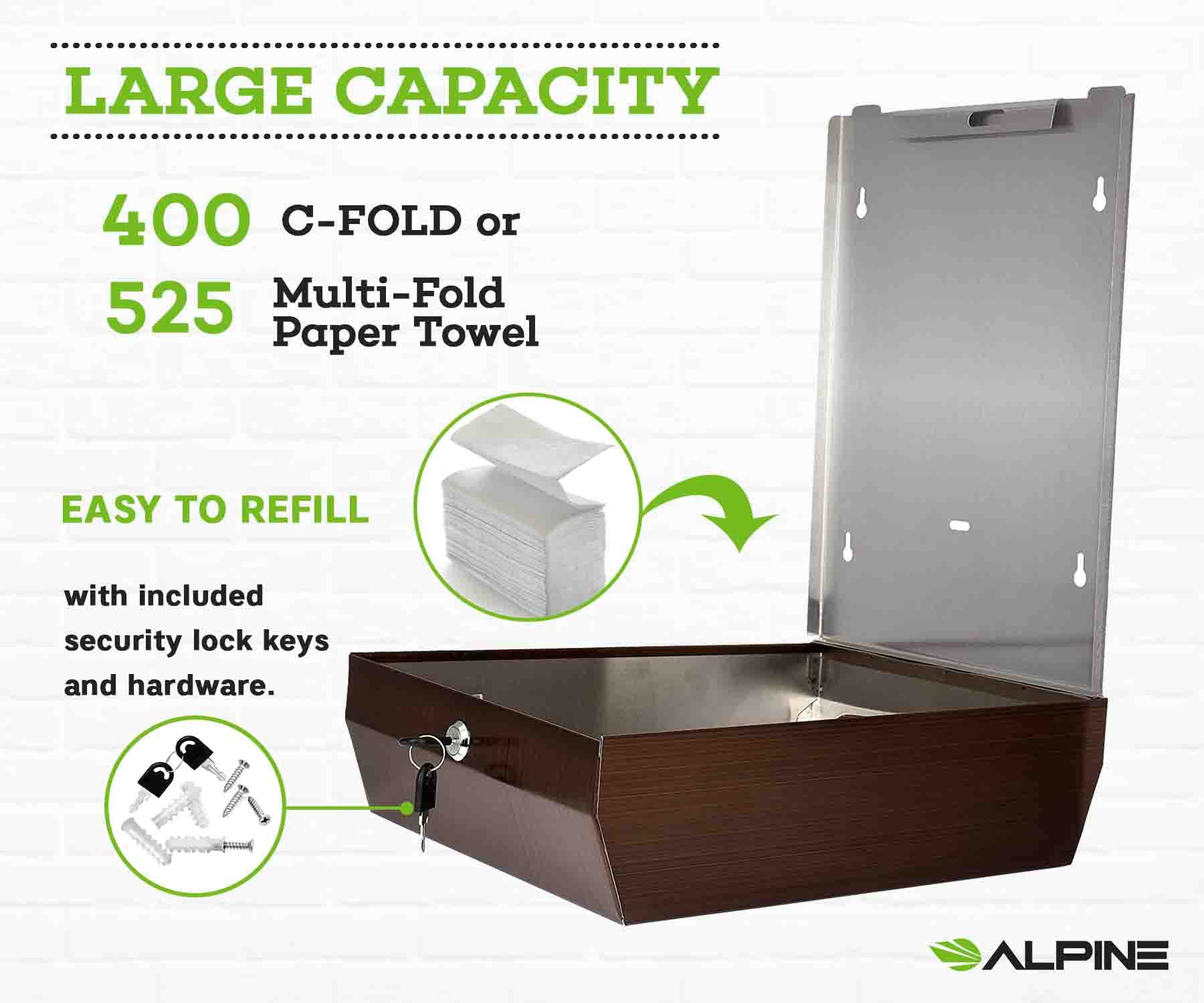 Alpine Industries C-Fold/Multifold Paper Towel Dispenser - Holds 400 C-Folds or 525 Multifold Tissues - Stainless Wall Mount Tissue Holder for Home & Office Countertop & Restroom (Antique Coppper) - Like New