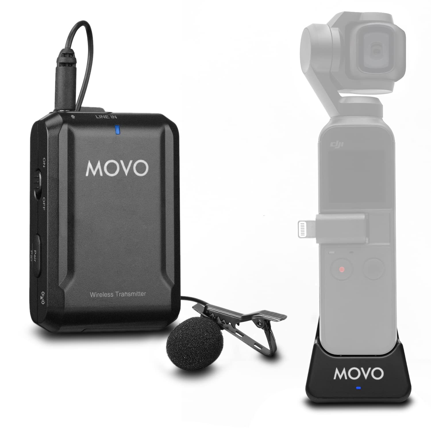 Movo Edge-OP Wireless Lavalier Microphone for Osmo Pocket 1 and 2 - Wireless Clip-on Lapel Mic, Transmitter, and Receiver Set for Video, Vlogging, Filming - Like New