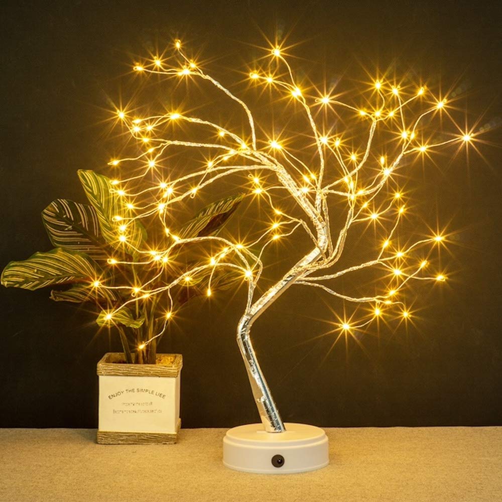 Lake Industries 20" LED Firefly Tree Lights | Bonsai - Bedroom, Desk Top, Table Lamp Decoration | USB/Battery Operated | Touch Switch | DIY Adjustable Branches | Home Party Holiday | Warm Lighting - Like New